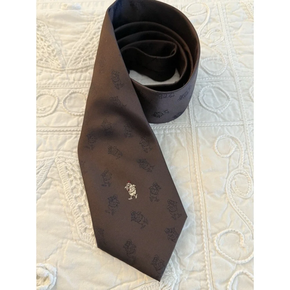 Yi Tang Silk Necktie Brown Logo Duck Through Out Hand Made Vintage 3.5
